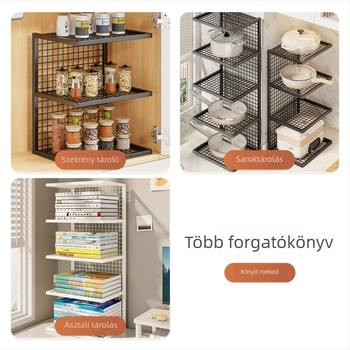 Konyhai tárolóállvány, többfunkciós edényorganizátor, sarokpolc, edényfogó, előkészítő tálca rendező