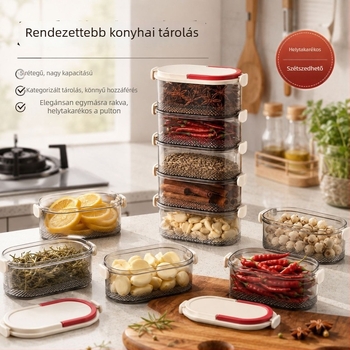 Élelmiszer-minőségű zárható fűszertartó, négyszögletes kialakítás