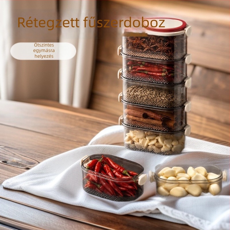 Élelmiszer-minőségű zárható fűszertartó, négyszögletes kialakítás