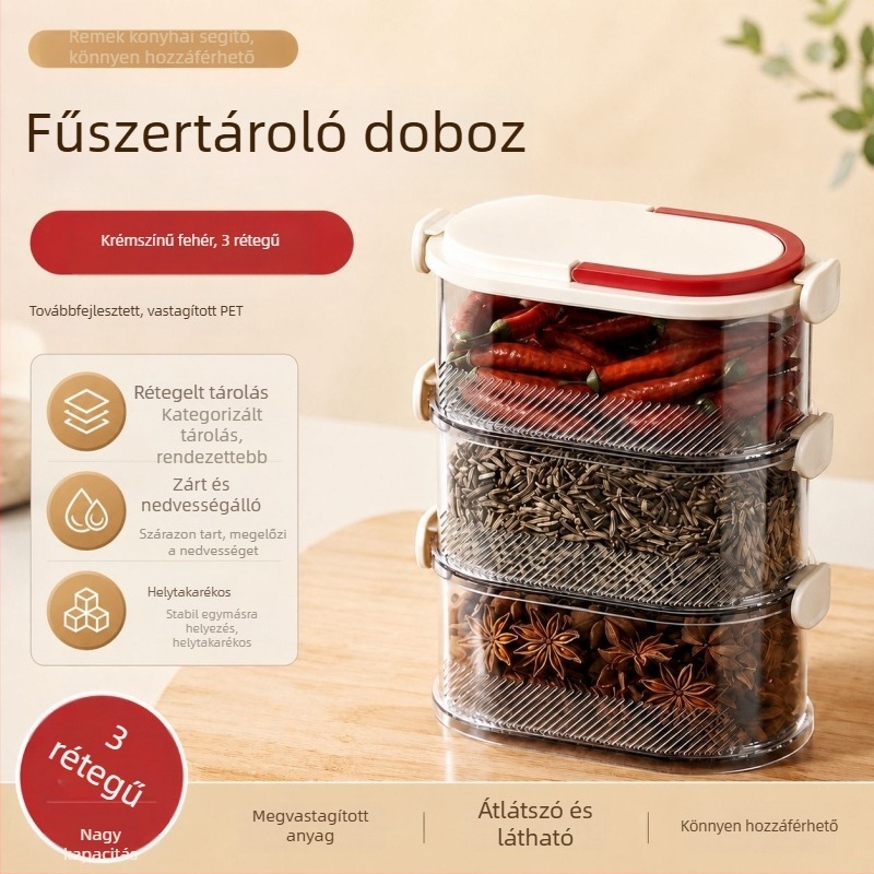Élelmiszer-minőségű zárható fűszertartó, négyszögletes kialakítás