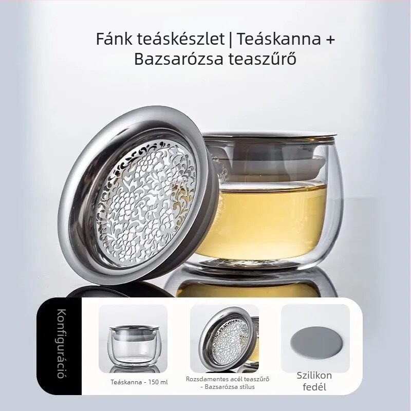 Szerencse-jelképpel ellátott mindent-egyben teáskanna, szétválasztó tea és víz, elegáns pohár, kézi fogantyúval