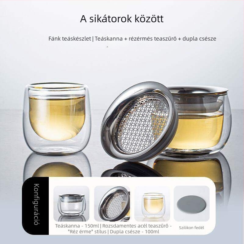 Szerencse-jelképpel ellátott mindent-egyben teáskanna, szétválasztó tea és víz, elegáns pohár, kézi fogantyúval
