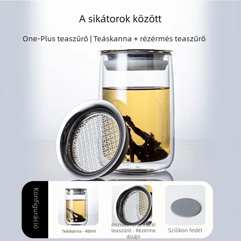 Szerencse-jelképpel ellátott mindent-egyben teáskanna, szétválasztó tea és víz, elegáns pohár, kézi fogantyúval