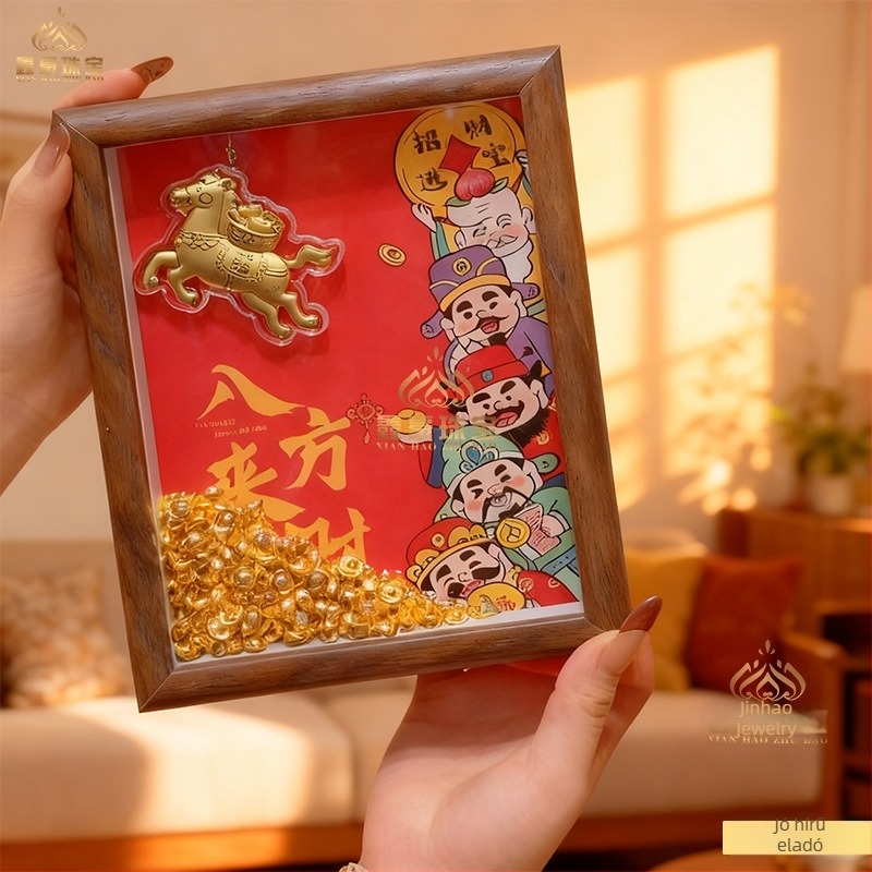 999 aranyból készült dísztárgy fémes kiállítási állvánnyal a nappaliba, előszobába vagy irodába – házavató ajándék