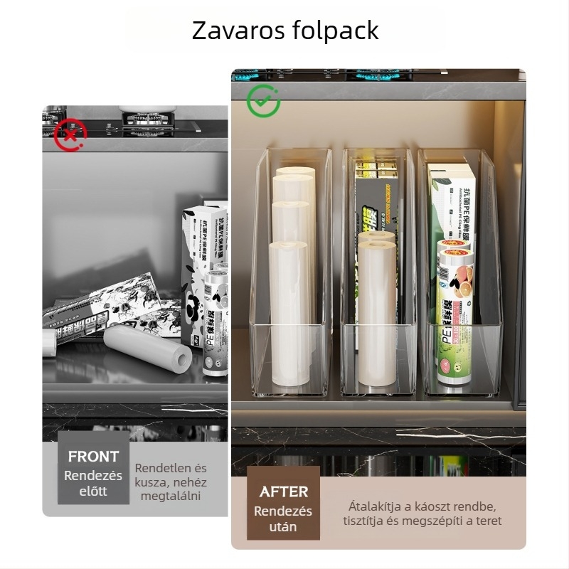 Átlátszó, fiókos konyhai rendező polc fóliákhoz, fűszertartókhoz és üvegekhez
