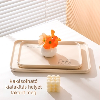 Krém színű, négyzet alakú vastagított műanyag tál, háztartási és kereskedelmi használatra, szállodák és éttermek számára, falatok és gyümölcsök tálalásához.