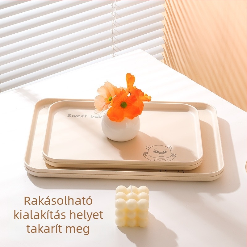 Krém színű, négyzet alakú vastagított műanyag tál, háztartási és kereskedelmi használatra, szállodák és éttermek számára, falatok és gyümölcsök tálalásához.