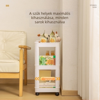4-szintes mobil tárolóállvány otthonra és a konyhába, kerekkel, PP anyagból