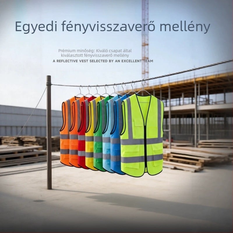 Személyre szabott fényvisszaverő biztonsági mellény építkezéshez logóval, fluoreszkáló sárga