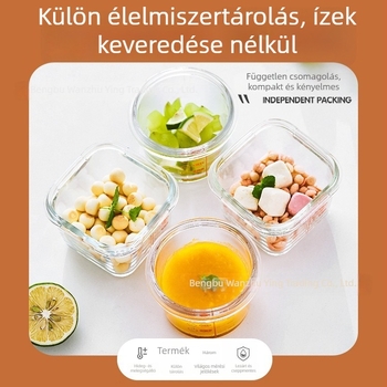 Üveges babatáplálék tároló doboz zárható fedéllel, 300 ml kapacitás, gyümölcs- és nasi tartó, élelmiszer-osztó, ebédes doboz