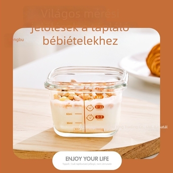 Üveges babatáplálék tároló doboz zárható fedéllel, 300 ml kapacitás, gyümölcs- és nasi tartó, élelmiszer-osztó, ebédes doboz