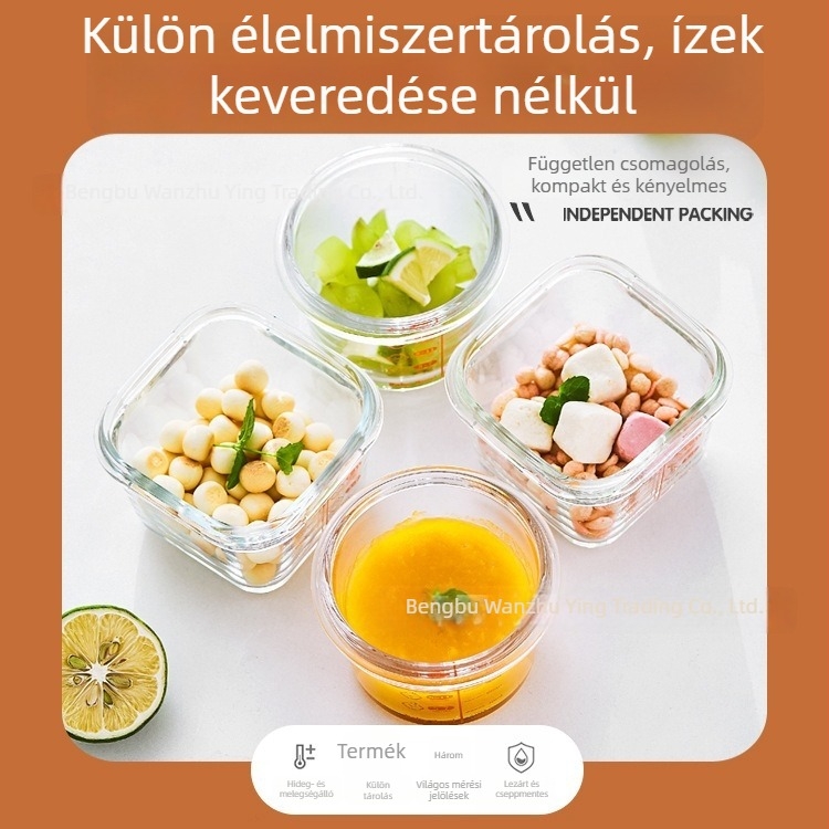 Üveges babatáplálék tároló doboz zárható fedéllel, 300 ml kapacitás, gyümölcs- és nasi tartó, élelmiszer-osztó, ebédes doboz