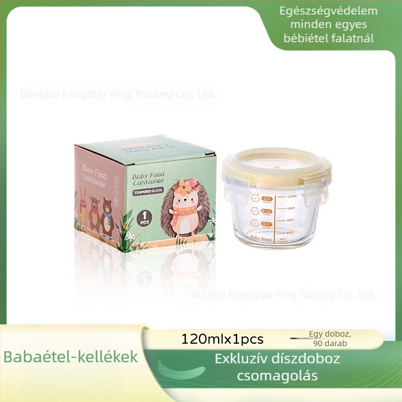 Üveges babatáplálék tároló doboz zárható fedéllel, 300 ml kapacitás, gyümölcs- és nasi tartó, élelmiszer-osztó, ebédes doboz