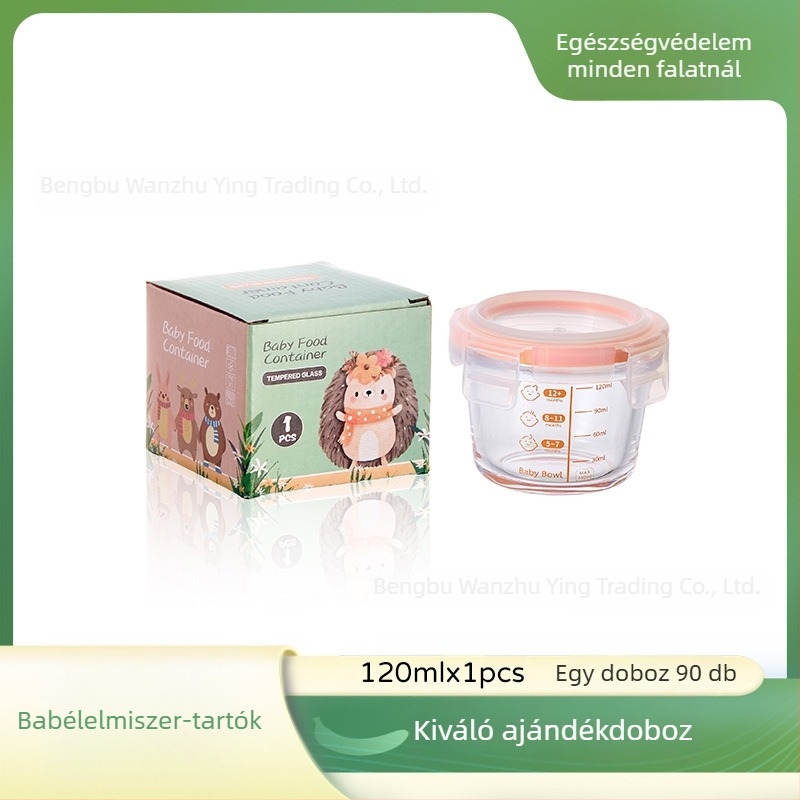 Üveges babatáplálék tároló doboz zárható fedéllel, 300 ml kapacitás, gyümölcs- és nasi tartó, élelmiszer-osztó, ebédes doboz