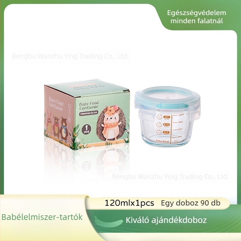 Üveges babatáplálék tároló doboz zárható fedéllel, 300 ml kapacitás, gyümölcs- és nasi tartó, élelmiszer-osztó, ebédes doboz