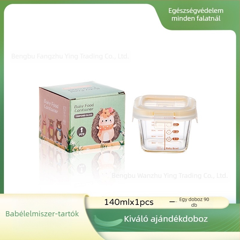 Üveges babatáplálék tároló doboz zárható fedéllel, 300 ml kapacitás, gyümölcs- és nasi tartó, élelmiszer-osztó, ebédes doboz