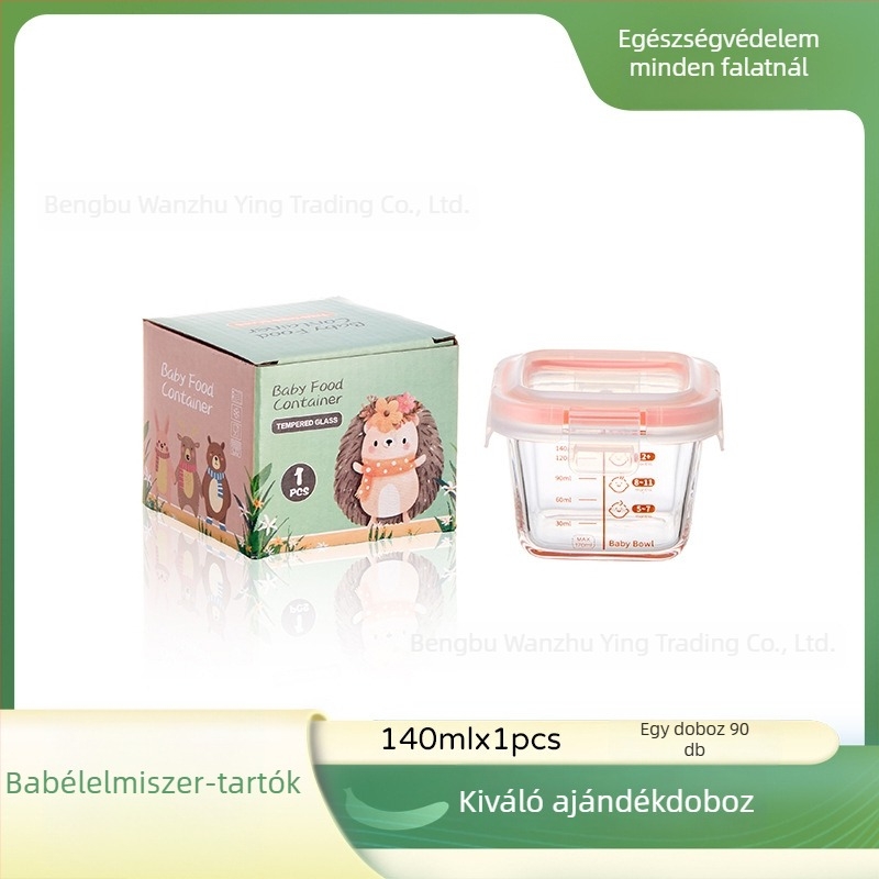 Üveges babatáplálék tároló doboz zárható fedéllel, 300 ml kapacitás, gyümölcs- és nasi tartó, élelmiszer-osztó, ebédes doboz