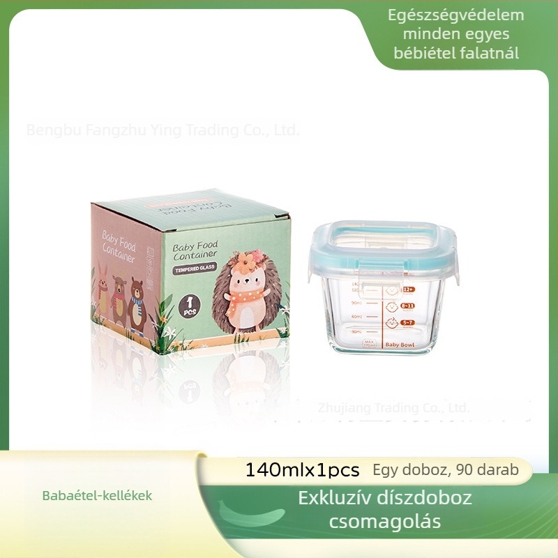 Üveges babatáplálék tároló doboz zárható fedéllel, 300 ml kapacitás, gyümölcs- és nasi tartó, élelmiszer-osztó, ebédes doboz