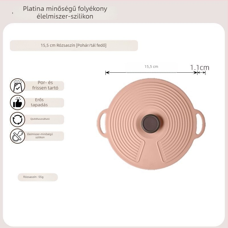 Élelmiszer-minőségű szilikon fedő, univerzális edényekhez, mikróhoz alkalmas, ellenáll a hőnek és hidegnek, frissen tartja az ételeket, porálló tömítőfedél