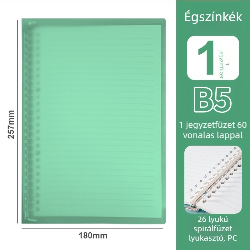 Sutie Time 8 lyukas B5-ös gyűrűs jegyzetfüzet, puha fedél, egyszínű kötés, multifunkcionális jegyzetfüzet
