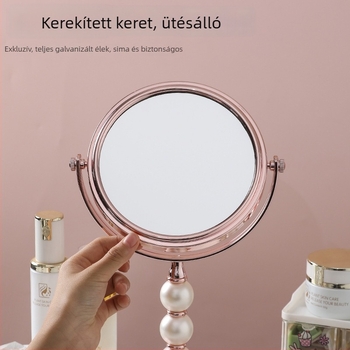 Európai stílusú kétoldalas sminktükör gyöngyház oszlopos asztali állvánnyal, 2x nagyítás, HD