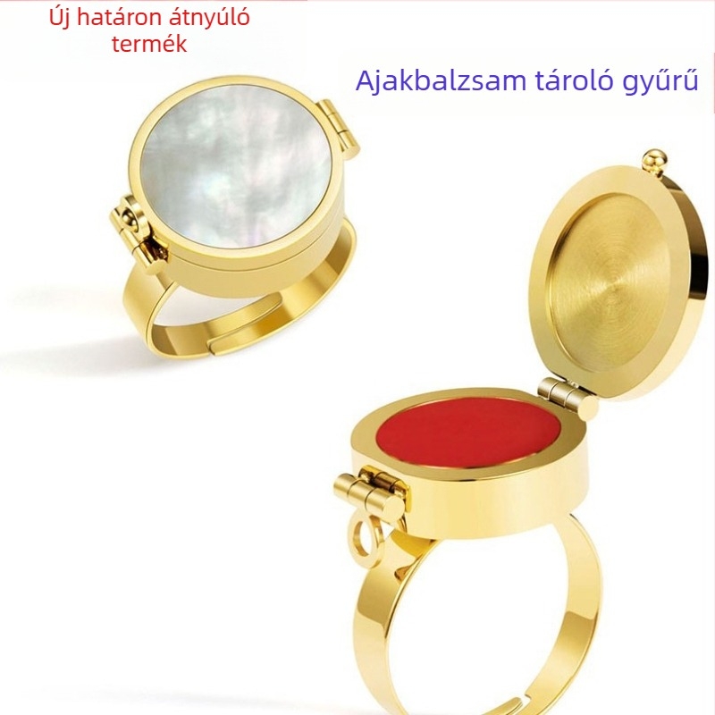 Rúzs-gyűrű tabletta tartóval, állítható rozsdamentes acél gyűrű, geometriai kialakítás, uniszex kiegészítő