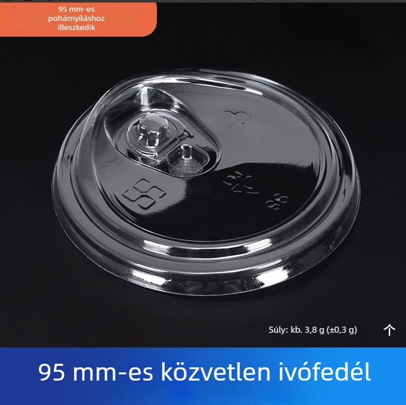 Egyszer használatos teás pohárfedél PET, félköríves fedél 90 mm, sík fedél 95 mm, íves fedél 95 mm, kávéfede, közvetlen ivófedél 98 mm, gömb alakú fedél
