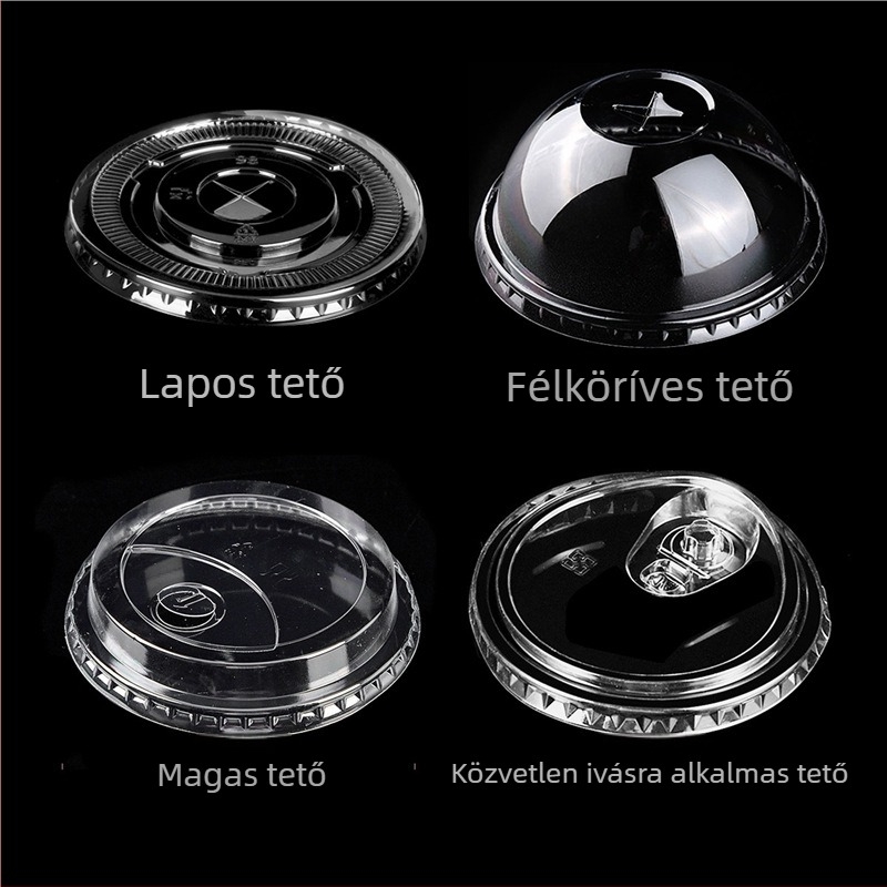 Egyszer használatos teás pohárfedél PET, félköríves fedél 90 mm, sík fedél 95 mm, íves fedél 95 mm, kávéfede, közvetlen ivófedél 98 mm, gömb alakú fedél