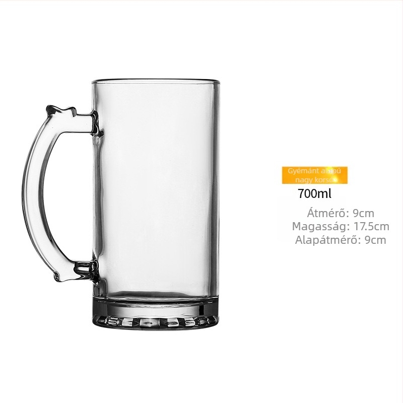 Sűrített, extrém nagy kapacitású söröspohár fogantyúval, üveg, 1000–1300 ml