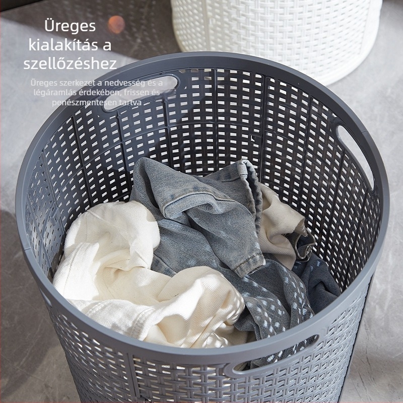 Műanyag ruháskosár rattanhatású dizájnnal, nagy kapacitású ruhák és játékok tárolására