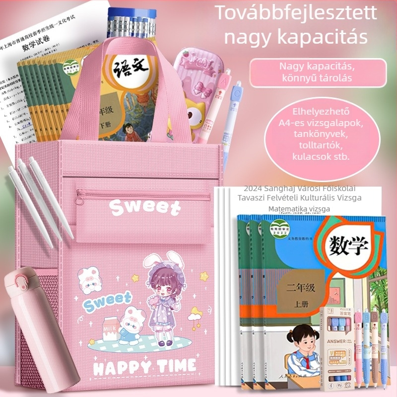 Vászon tote táska iskola számára, könyv- és dokumentumtáska általános iskolásoknak, fiúk és lányoknak, nagy kapacitás, cartoon-stílusú kialakítás