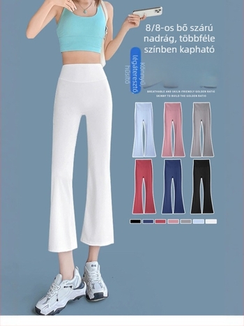 Rövid testű nőknek készült ice-silk microflare jóga nadrág, könnyű drapált fazon, capri 7/8 hossz, Shark-stílusú sportnadrág