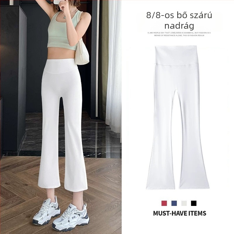 Rövid testű nőknek készült ice-silk microflare jóga nadrág, könnyű drapált fazon, capri 7/8 hossz, Shark-stílusú sportnadrág