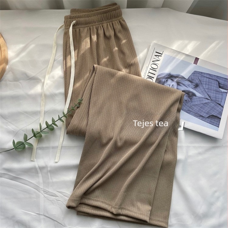 Ice silk széles nadrág, magas derék, sokoldalú, laza, lélegző, hosszú, optikailag nyújtja a lábakat és karcsúsítja az alakot, minimalista dizájn