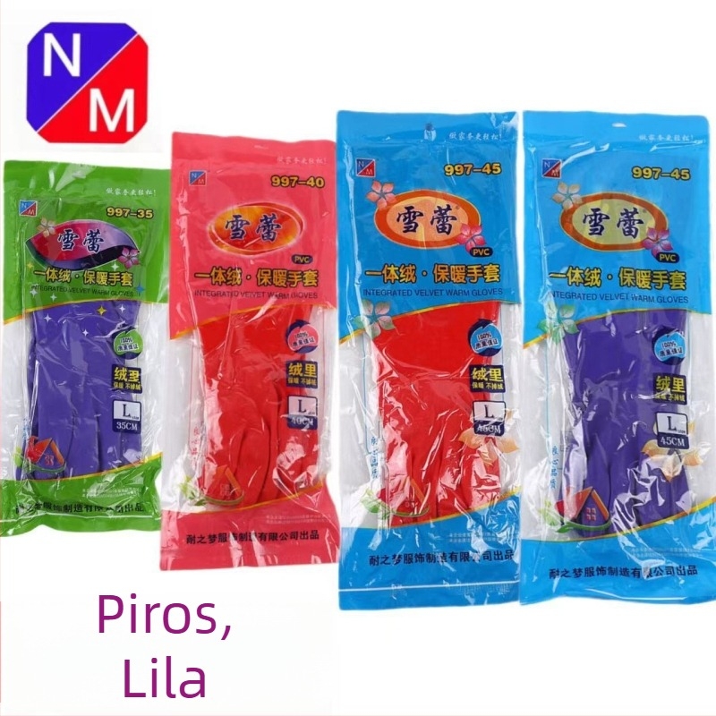 Xuelei 997 Vastag PVC kesztyű fleece béléses, meleg háztartási kesztyű edénymosáshoz, piros és lila