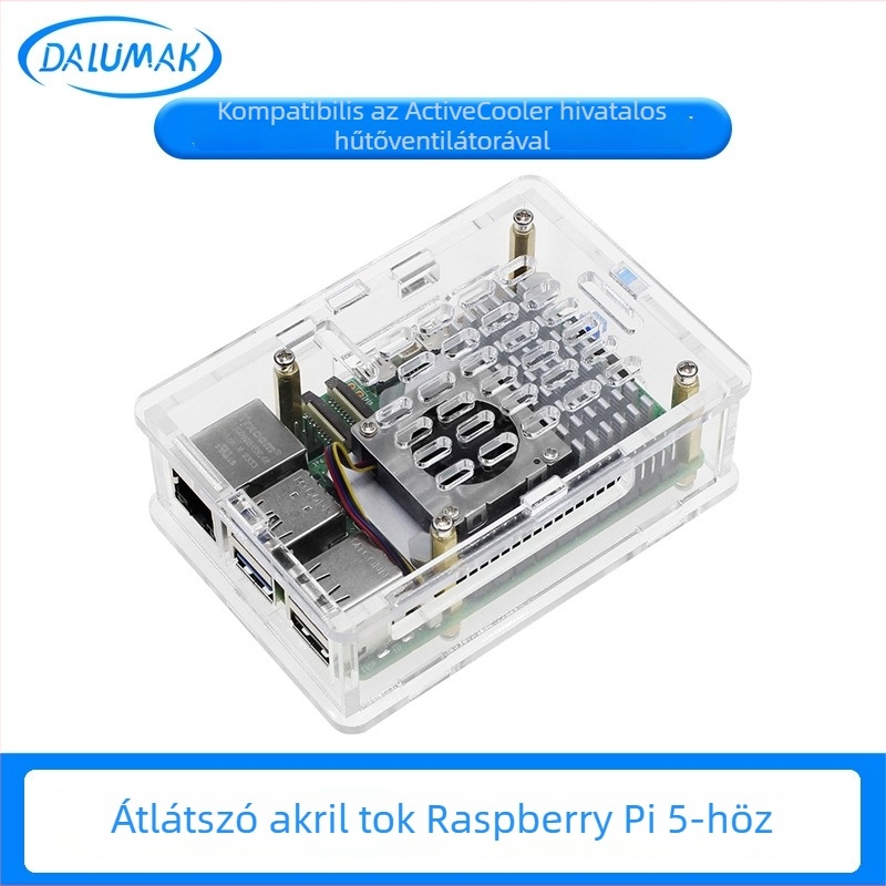 Raspberry Pi 5. generációs akril hűtőház, kompatibilis az Active Cooler radiátorral