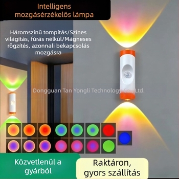 Vezeték nélküli töltés, mágneses rögzítés, mozgásérzékelő, RGB éjjeli fény, hálószobai falra szerelhető lámpa
