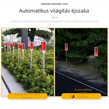 Kültéri napelemes akadályvilágító lámpa LED-stroboszkóppal, jelzőfénnyel és gyepvilágítással