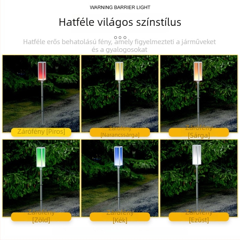 Kültéri napelemes akadályvilágító lámpa LED-stroboszkóppal, jelzőfénnyel és gyepvilágítással