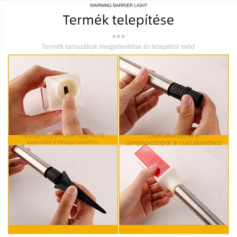 Kültéri napelemes akadályvilágító lámpa LED-stroboszkóppal, jelzőfénnyel és gyepvilágítással