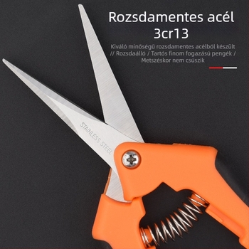 Kertészeti metszőolló és gyümölcsszedő olló, kézzel készített kompakt ág- és virágszárvágó olló