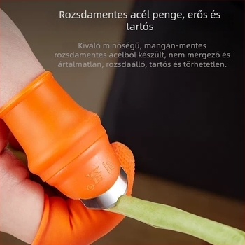 Többcélú konyhai betakarító eszköz paprika, zöldségek és babok számára, hüvelykujj-késsel