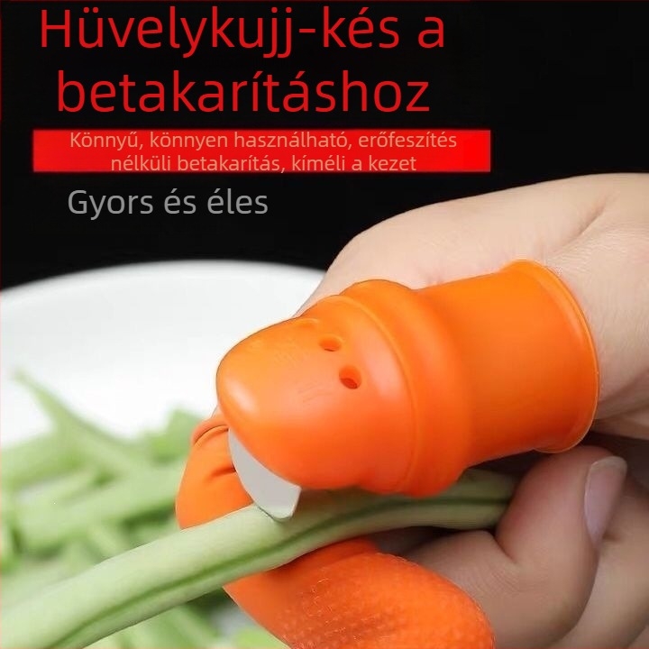 Többcélú konyhai betakarító eszköz paprika, zöldségek és babok számára, hüvelykujj-késsel