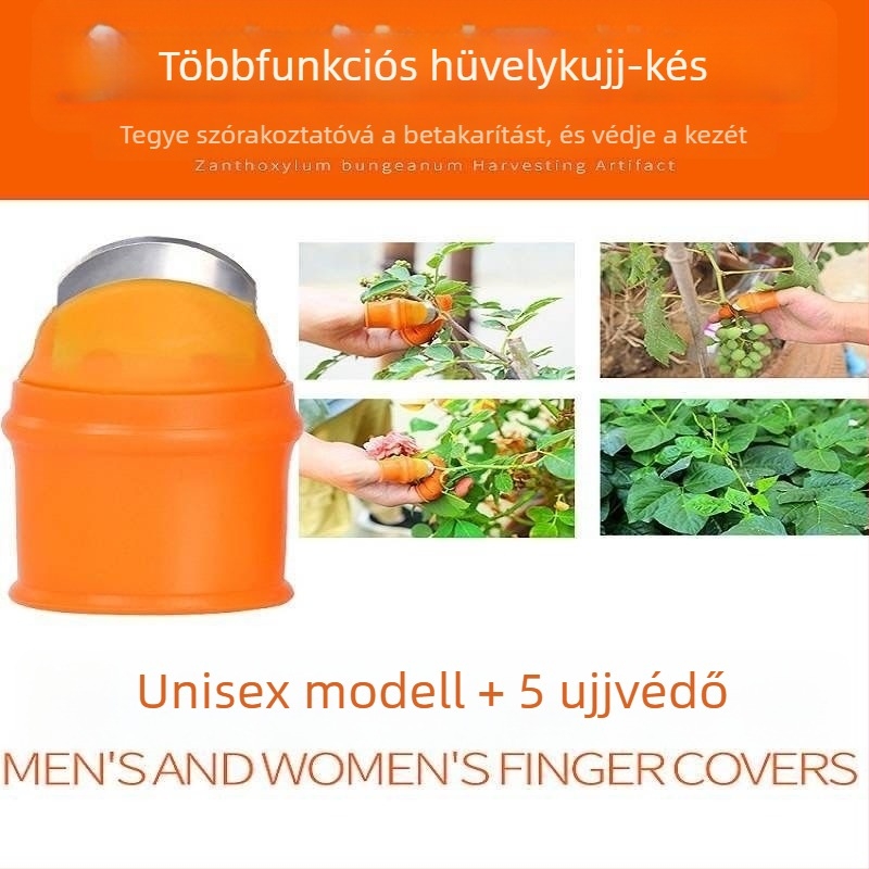 Többcélú konyhai betakarító eszköz paprika, zöldségek és babok számára, hüvelykujj-késsel