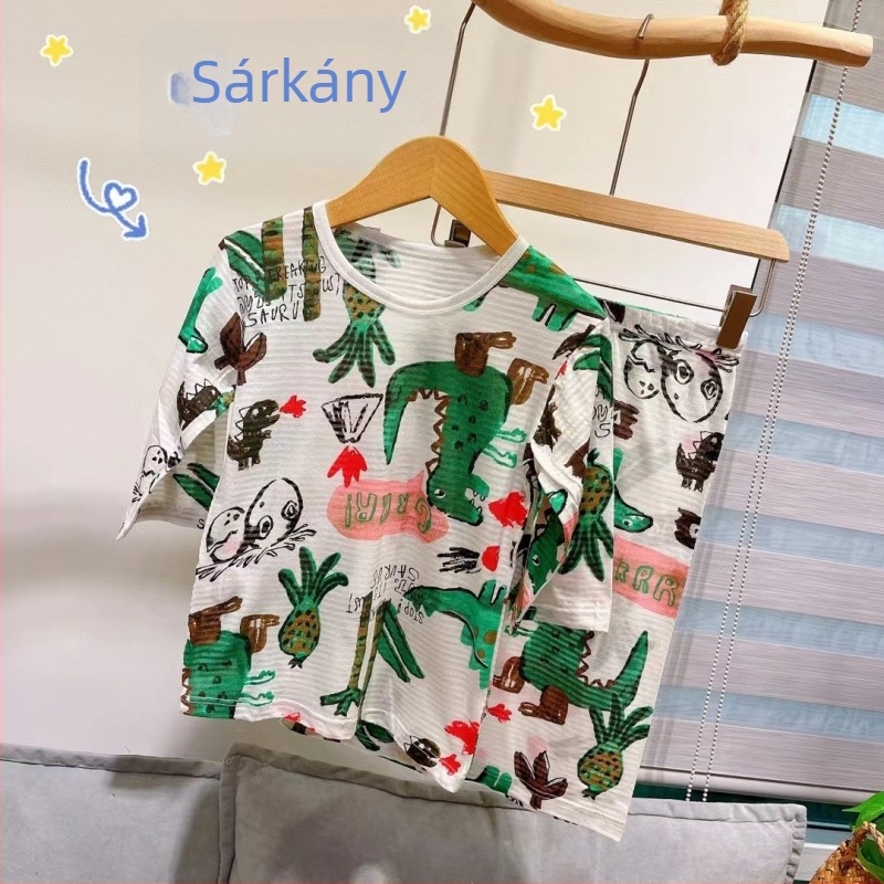 Gyerekeknek szóló koreai stílusú kis hercegnő pamut otthoni viselet, nyár, 3/4 ujjú top, uniszex