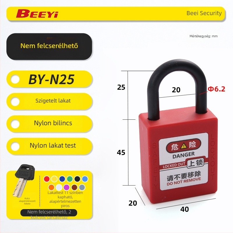 Ipari LOTO biztonsági zár címkével – nylon mérnöki zár, műanyag izolációs zár, villanyszerelő zár