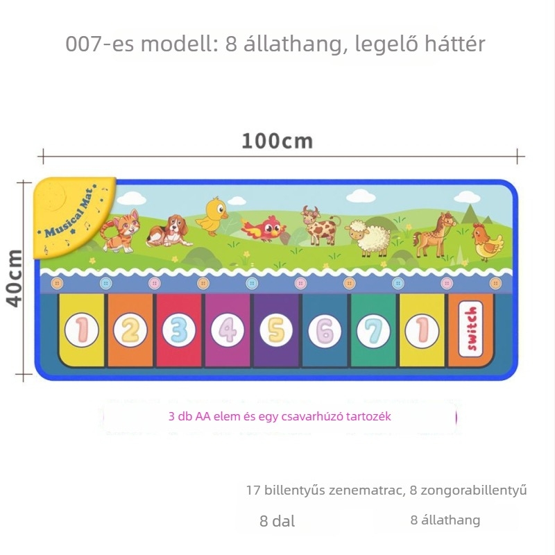 Gyerekeknek szóló oktató zenés táncmatrac pedálos pianóval, többfunkciós zenei játék