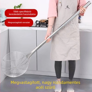 Nagy rozsdamentes acélból készült szűrőkanál hosszú fogantyúval, professzionális tészta szűrő, ipari stílus