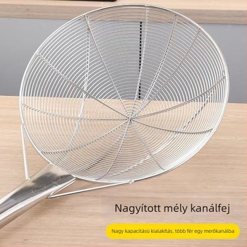 Nagy rozsdamentes acélból készült szűrőkanál hosszú fogantyúval, professzionális tészta szűrő, ipari stílus
