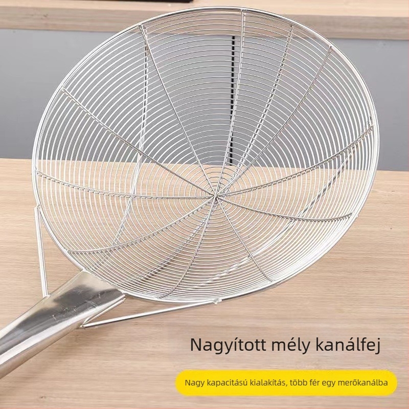 Nagy rozsdamentes acélból készült szűrőkanál hosszú fogantyúval, professzionális tészta szűrő, ipari stílus